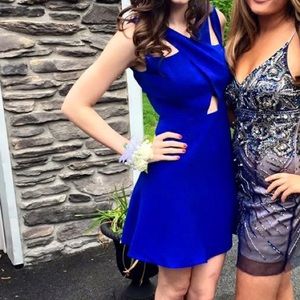 Blue A line junior prom dress